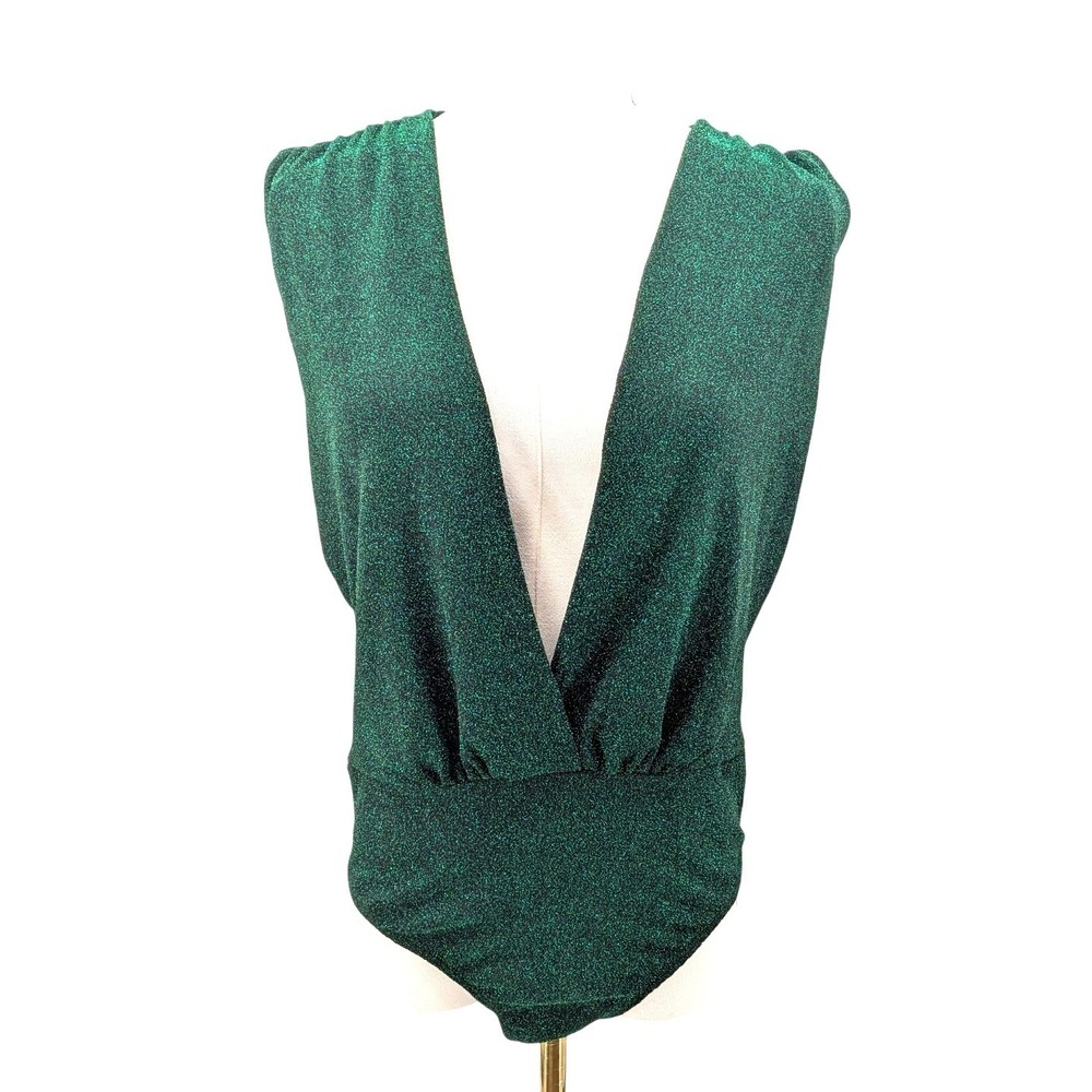 MadRag Emerald Glitter Bodysuitโ Deep Plunge Stretch Party Club L